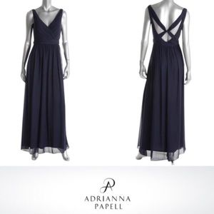 Adrianna Papell Navy Chiffon Gown Size 18